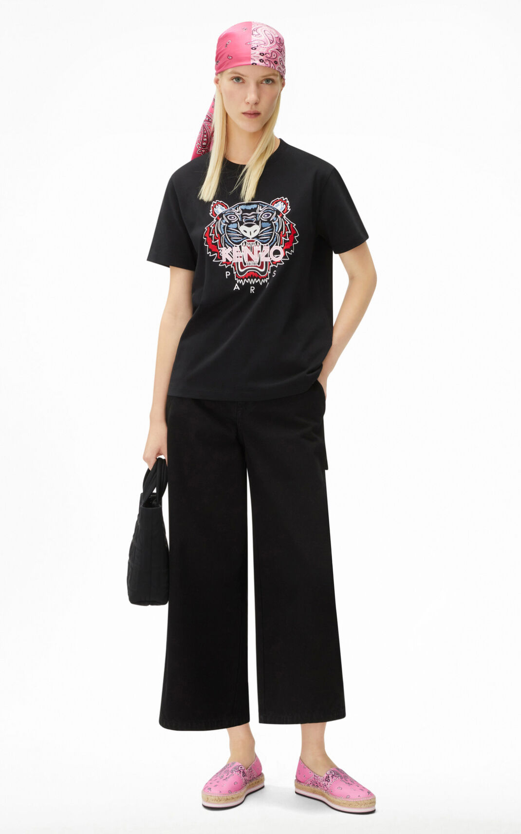 Kenzo Tiger loose Camisetas Mujer Negras | 9560138-QO